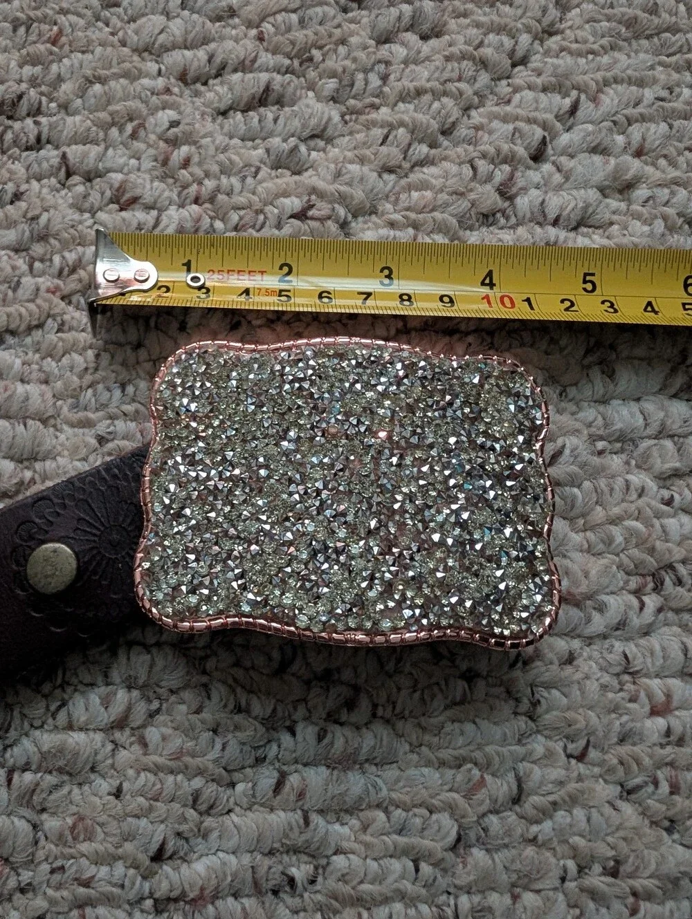 Bright Crystal Rose Gold Rope Belt Buckle Wallet Bling Rhinestones Western Vtg